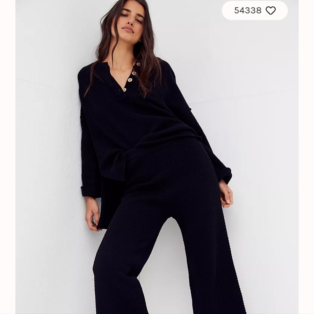 Free People Beach Hailee Sweater Set Large Black